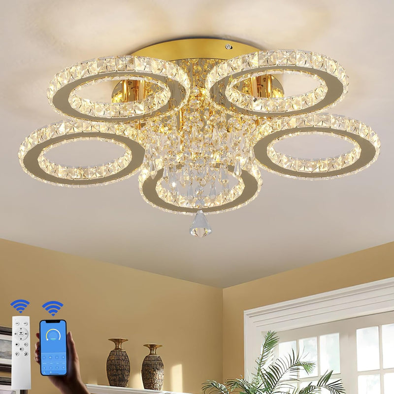Crystal Chandelier Flush Mount Light Dining Room Tri-Colour
