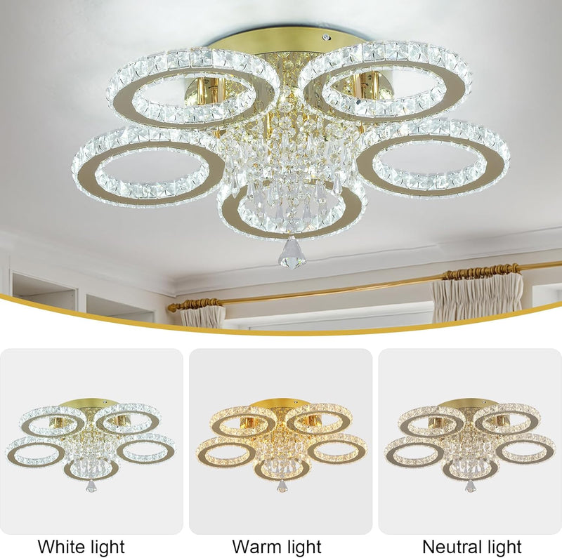 Crystal Chandelier Flush Mount Light Dining Room Tri-Colour