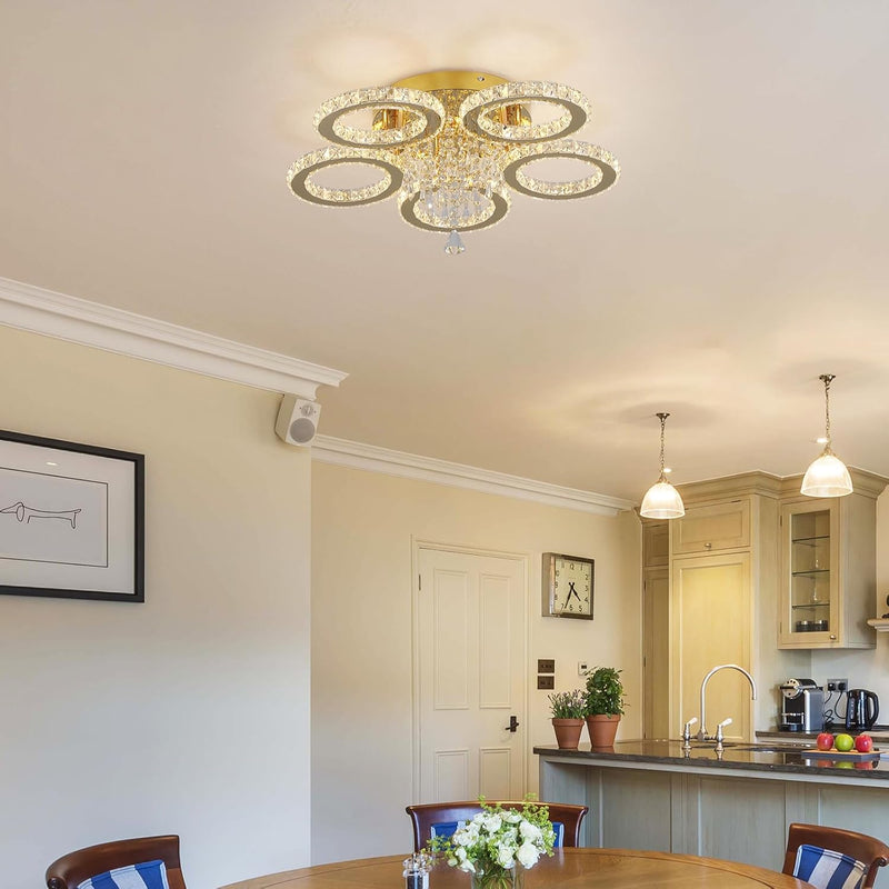 Crystal Chandelier Flush Mount Light Dining Room Tri-Colour