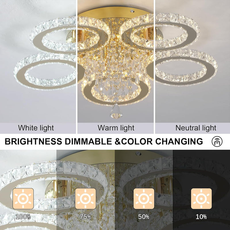 Crystal Chandelier Flush Mount Light Dining Room Tri-Colour
