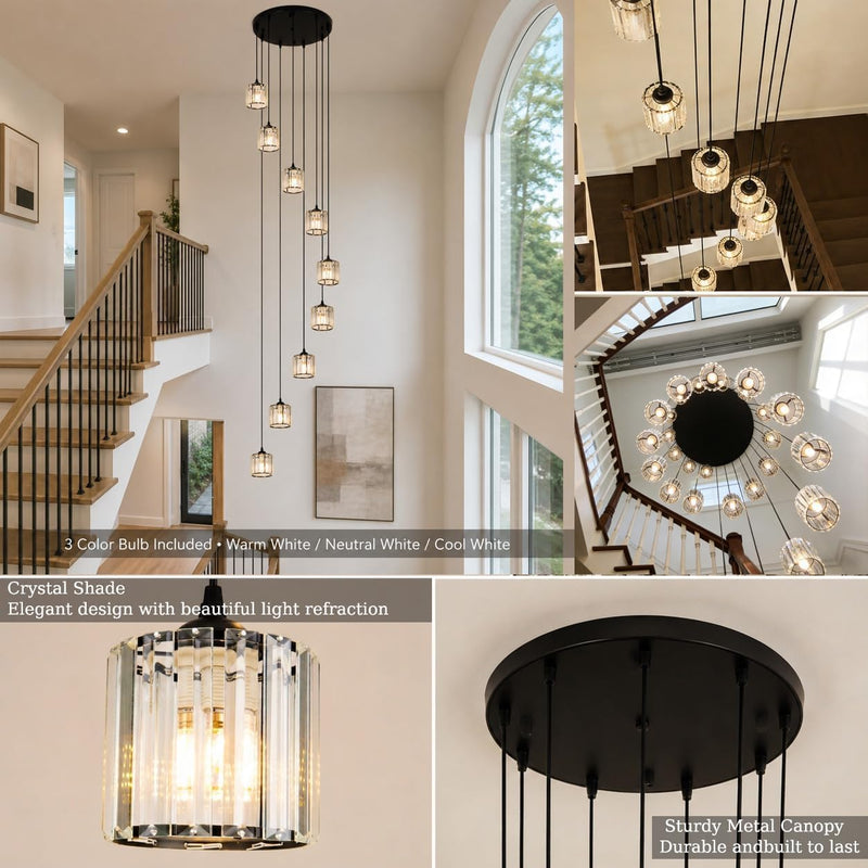 Crystal Chandelier for High Ceilings Modern Raindrop Pendant