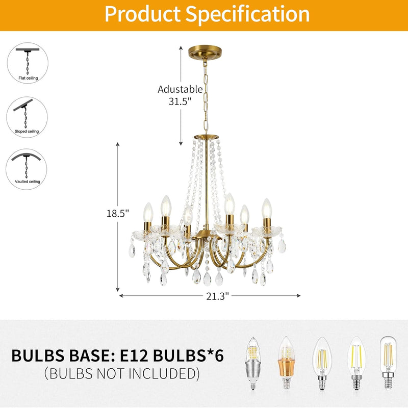 K9 Crystal Chandelier H 18.5" X W 21.3