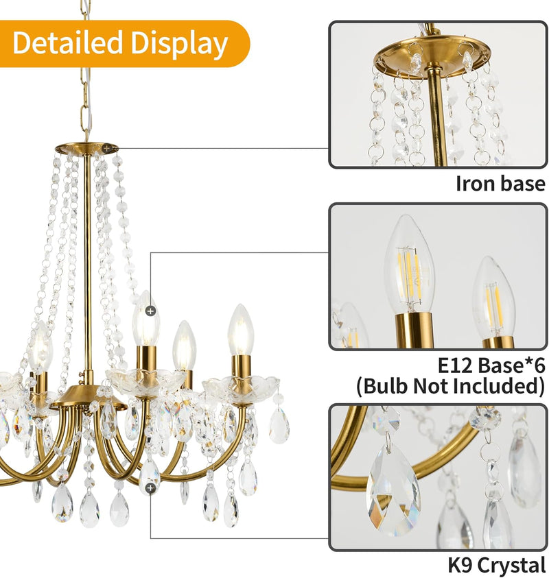 K9 Crystal Chandelier H 18.5" X W 21.3