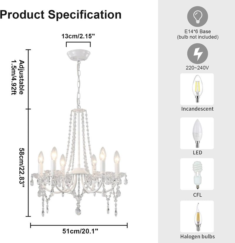 Crystal Chandeliers Ceiling Light 6 Lights Modern Living