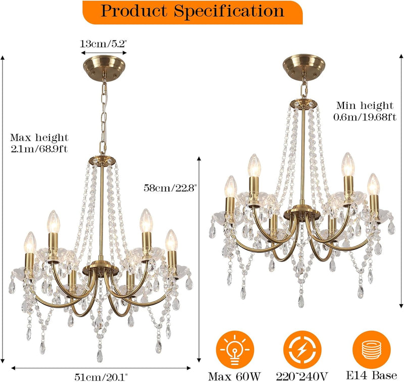 Crystal Chandeliers Ceiling Light 6 Lights Modern Living