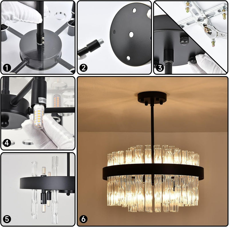 Crystal Chandeliers Flush Mount Ceiling Light Fixture Round