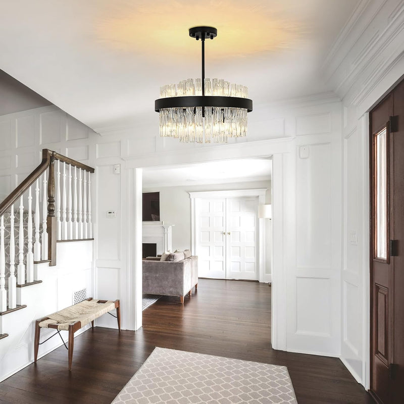 Crystal Chandeliers Flush Mount Ceiling Light Fixture Round