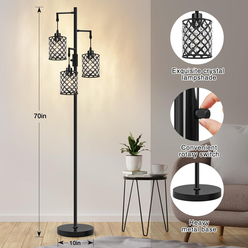 Crystal Floor Lamp Elegant Standing Modern Finish Tall