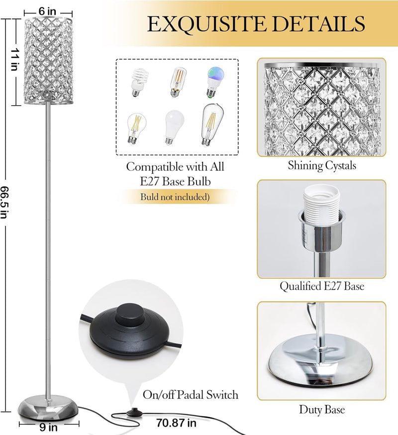 Crystal Floor Lamp Elegant Standing Modern Lamps
