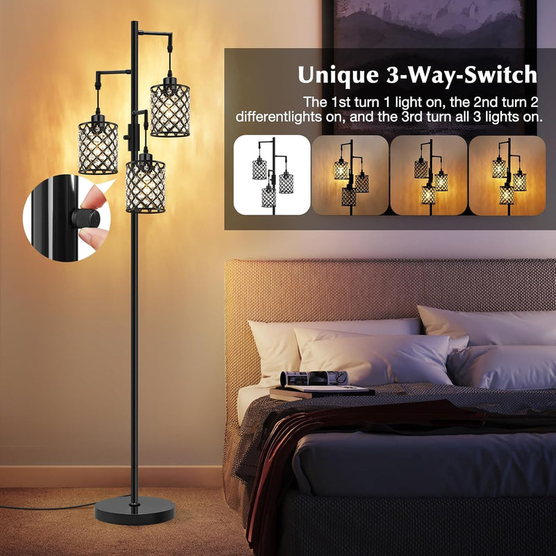 Crystal Floor Lamp Elegant Standing Modern Finish Tall