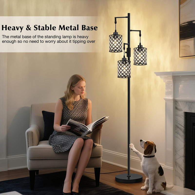 Crystal Floor Lamp Elegant Standing Modern Finish Tall