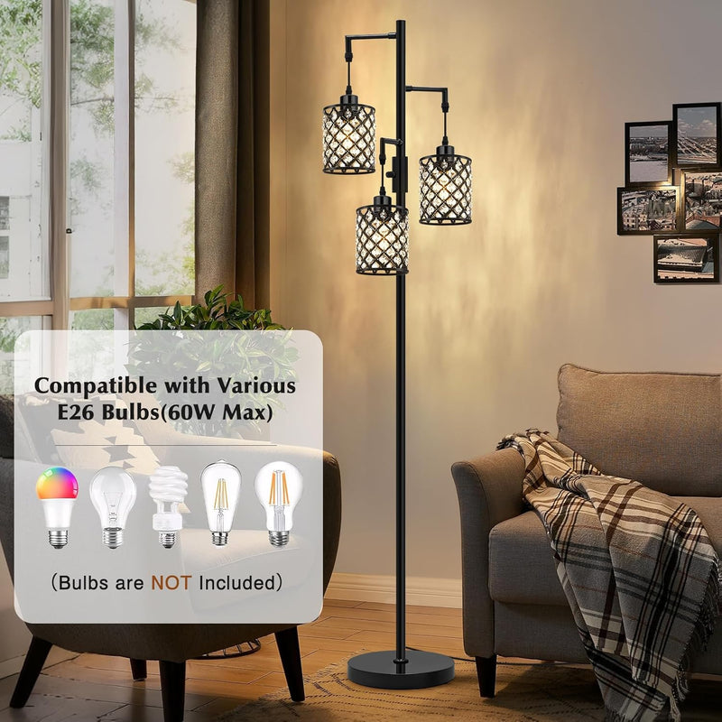 Crystal Floor Lamp Elegant Standing Modern Finish Tall