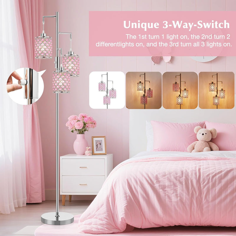 Crystal Floor Lamps 3-Light Standing Lamp for Living