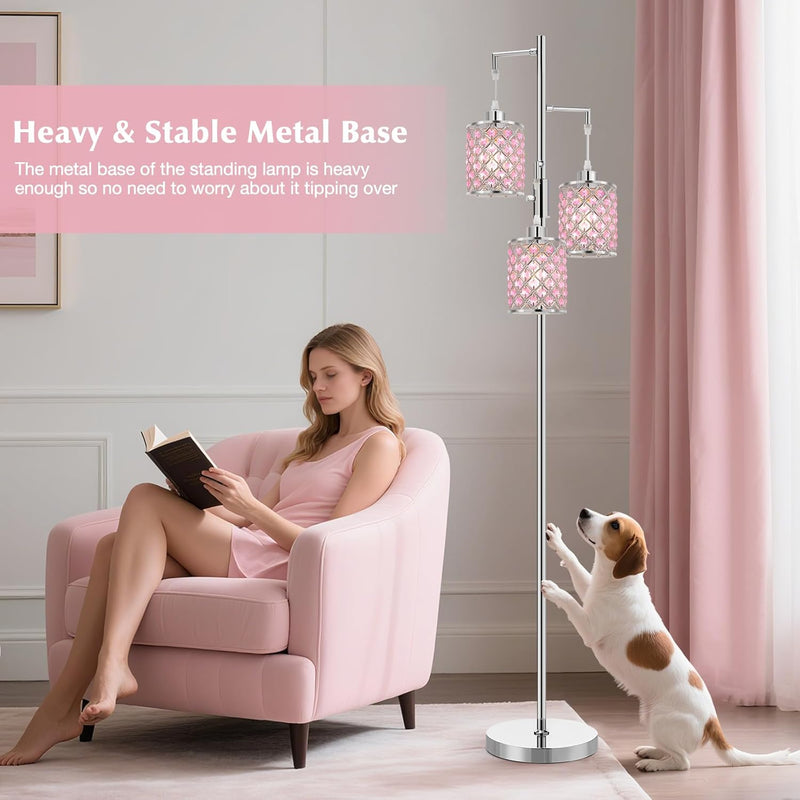 Crystal Floor Lamps 3-Light Standing Lamp for Living
