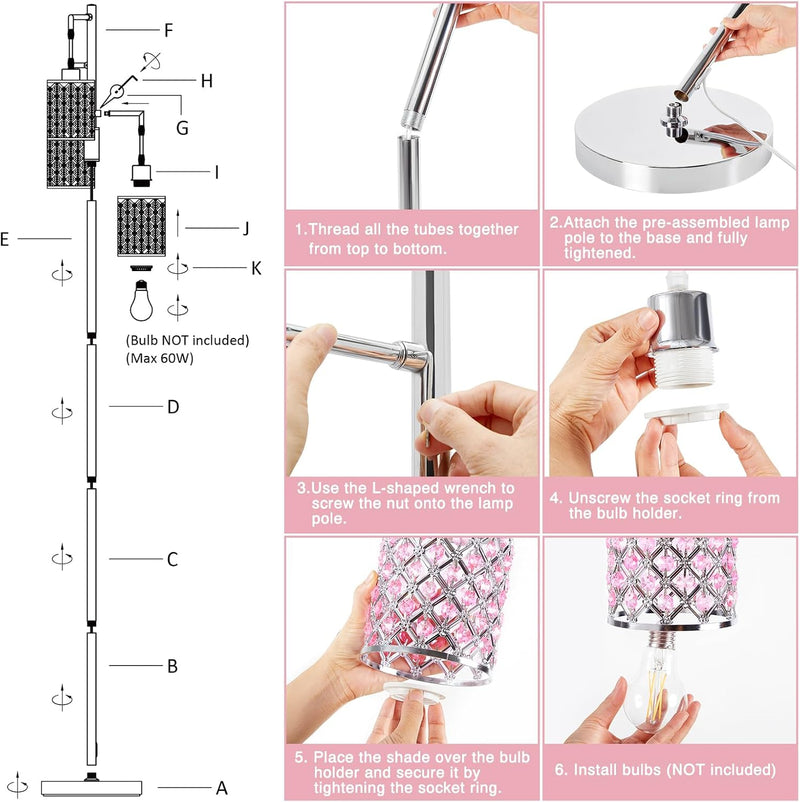 Crystal Floor Lamps 3-Light Standing Lamp for Living