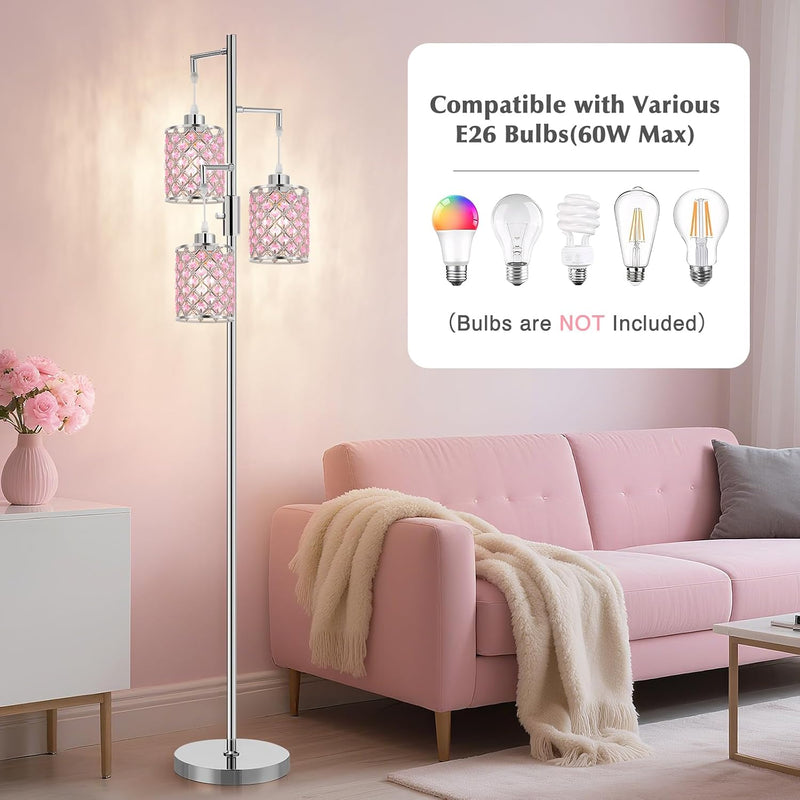 Crystal Floor Lamps 3-Light Standing Lamp for Living