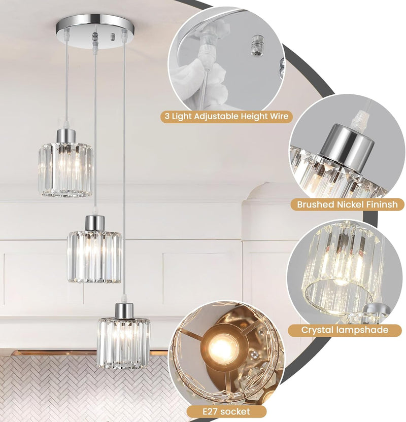 Crystal Pendant Ceiling 3 Light Chrome Kitchen Island