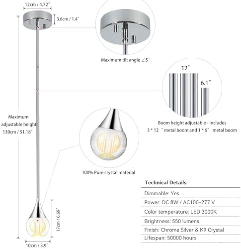 Crystal Pendant Light Elegant LED Chandeliers Ceiling Fixture