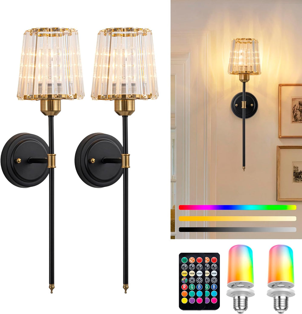 Crystal Rechargeable Wall Sconce Set of Two Battery