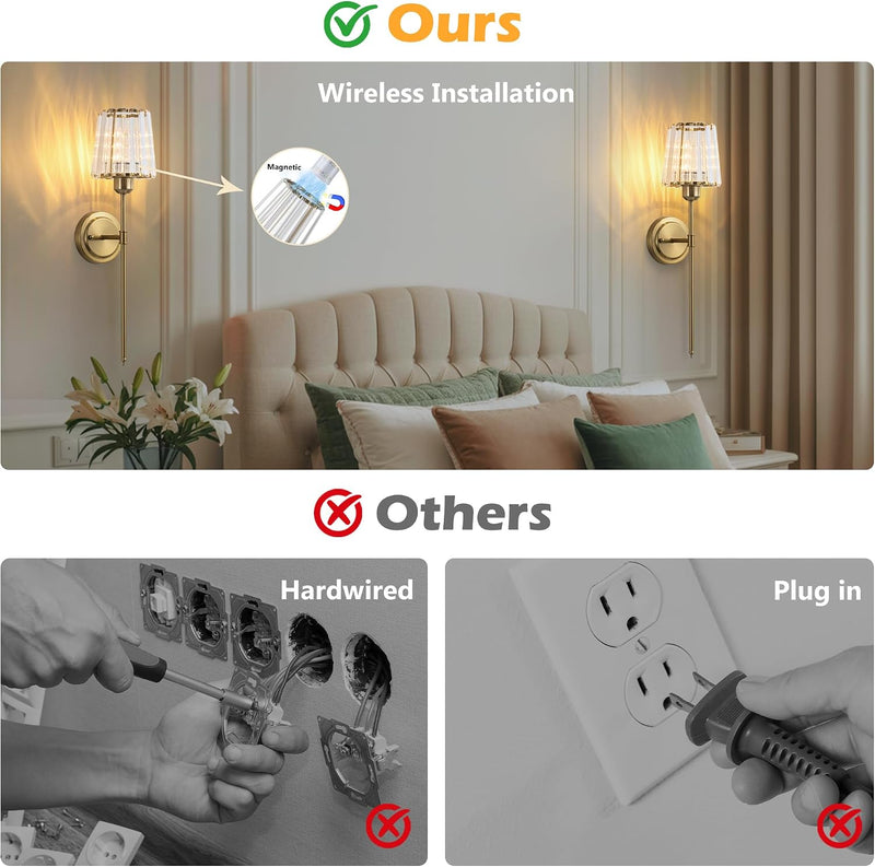 Crystal Rechargeable Wall Sconce Set of Two Battery