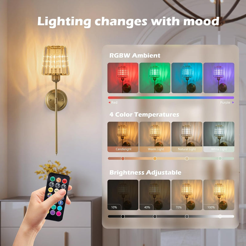 Crystal Rechargeable Wall Sconce Set of Two Battery