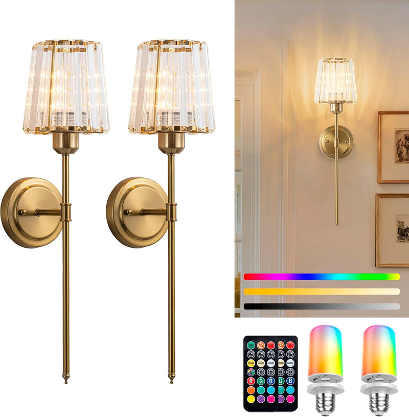 Crystal Rechargeable Wall Sconce Set of Two Battery