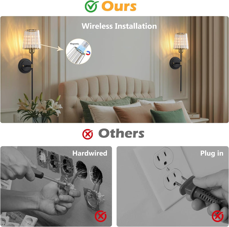 Crystal Rechargeable Wall Sconce Set of Two Battery
