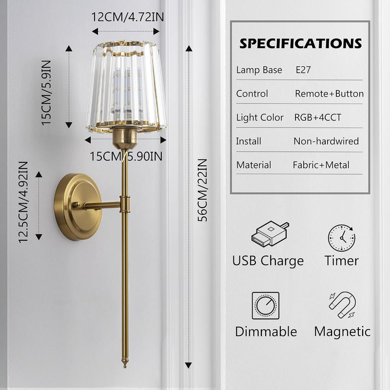 Crystal Rechargeable Wall Sconce Set of Two Battery