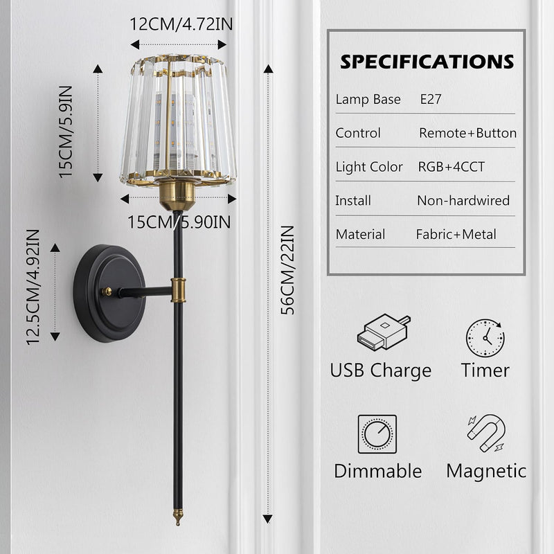 Crystal Rechargeable Wall Sconce Set of Two Battery