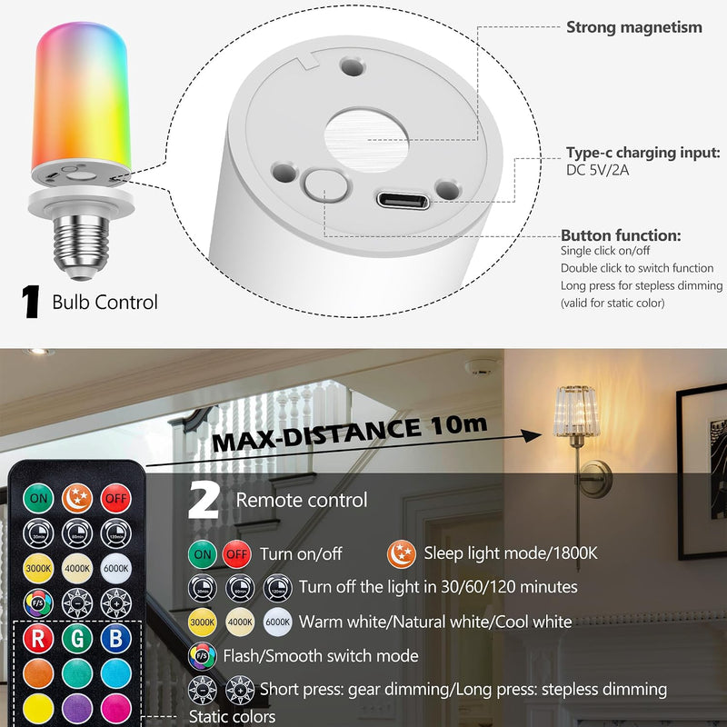 Crystal Rechargeable Wall Sconce Set of Two Battery