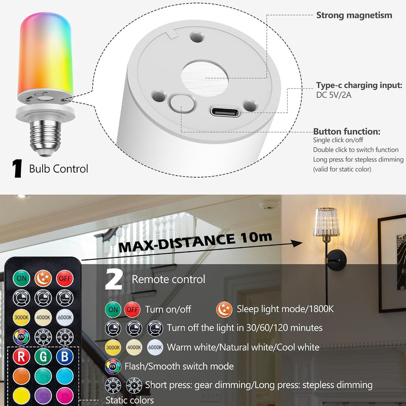 Crystal Rechargeable Wall Sconce Set of Two Battery