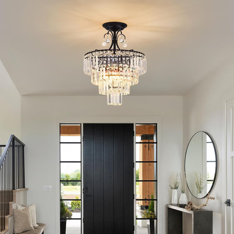 Crystal Round Chandelier Antique Modern Semi Flush Mount