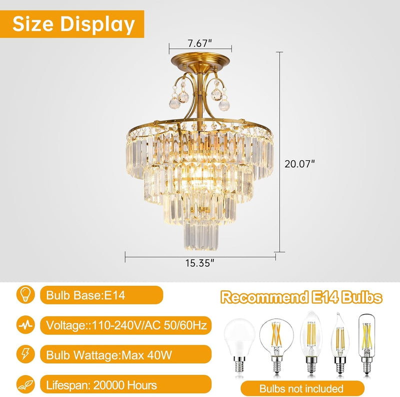 Crystal Round Chandelier Antique Modern Semi Flush Mount