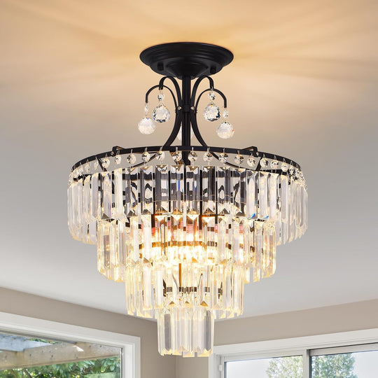 Crystal Round Chandelier Antique Modern Semi Flush Mount