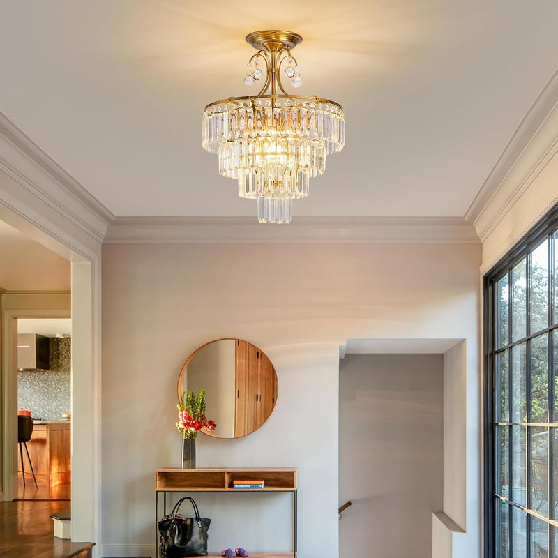 Crystal Round Chandelier Antique Modern Semi Flush Mount