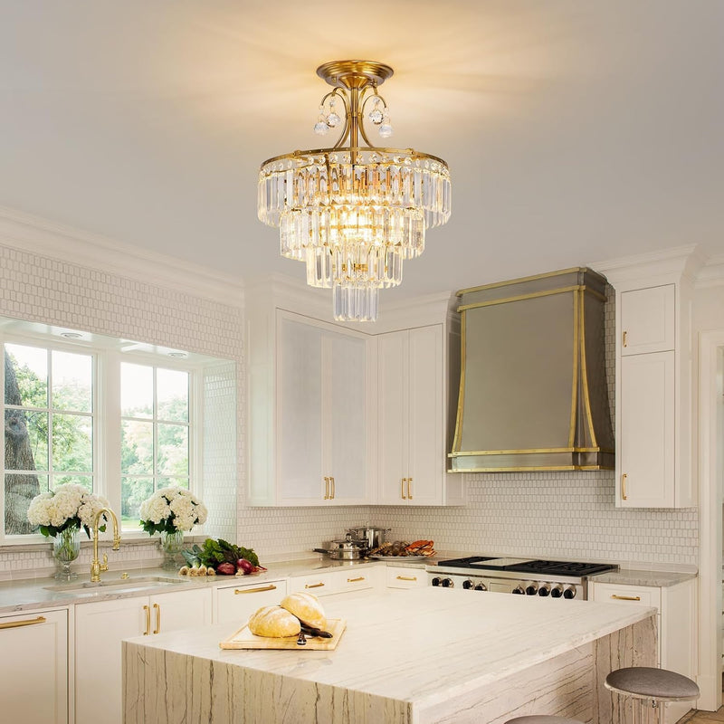 Crystal Round Chandelier Antique Modern Semi Flush Mount