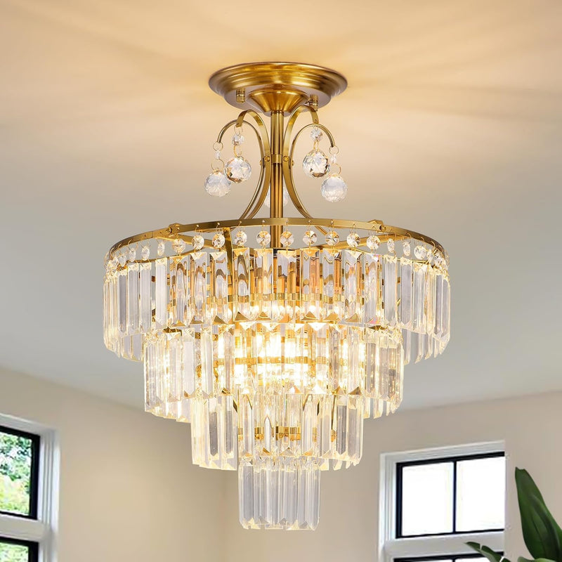 Crystal Round Chandelier Antique Modern Semi Flush Mount
