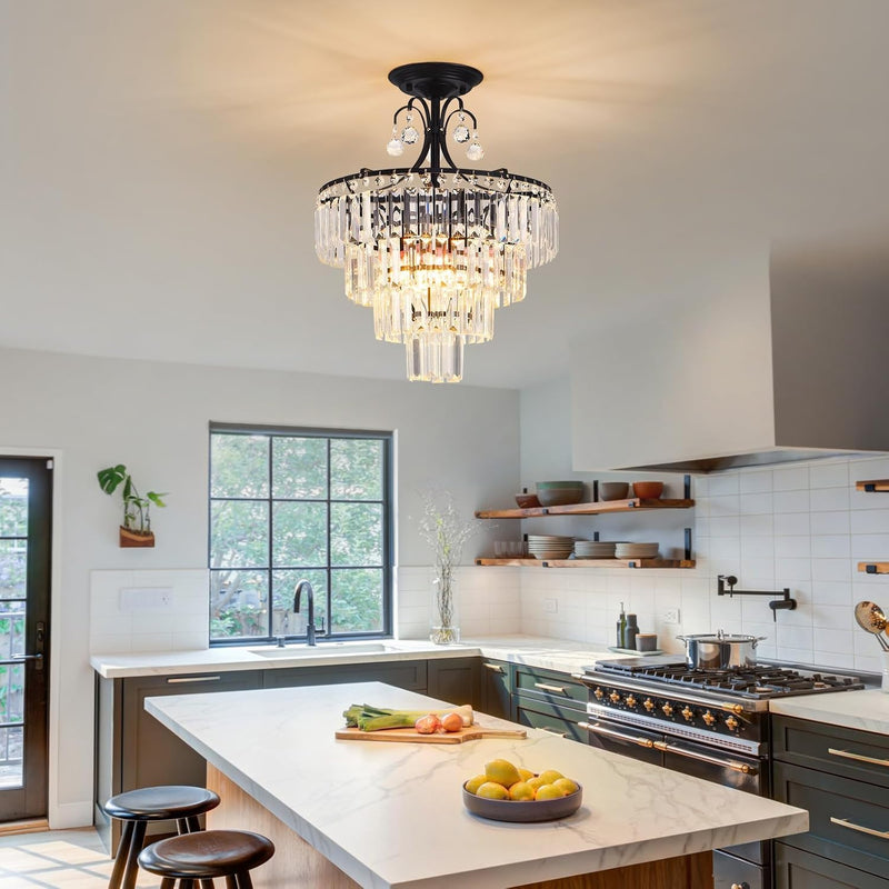 Crystal Round Chandelier Antique Modern Semi Flush Mount