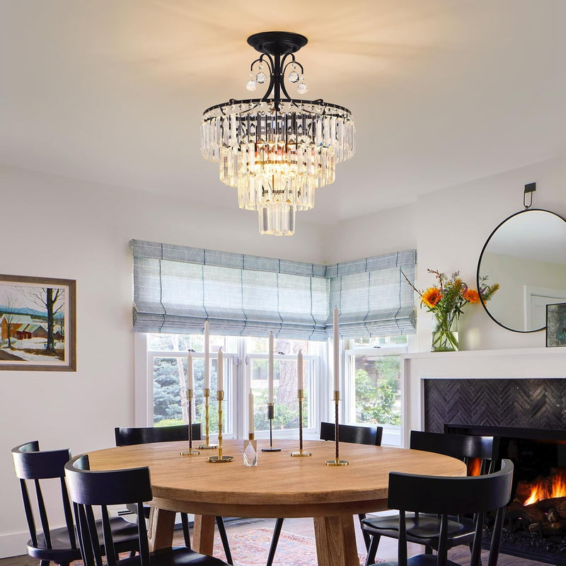 Crystal Round Chandelier Antique Modern Semi Flush Mount