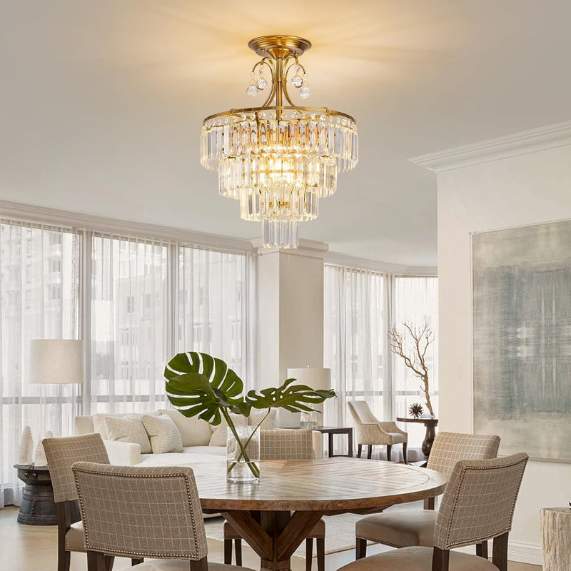Crystal Round Chandelier Antique Modern Semi Flush Mount