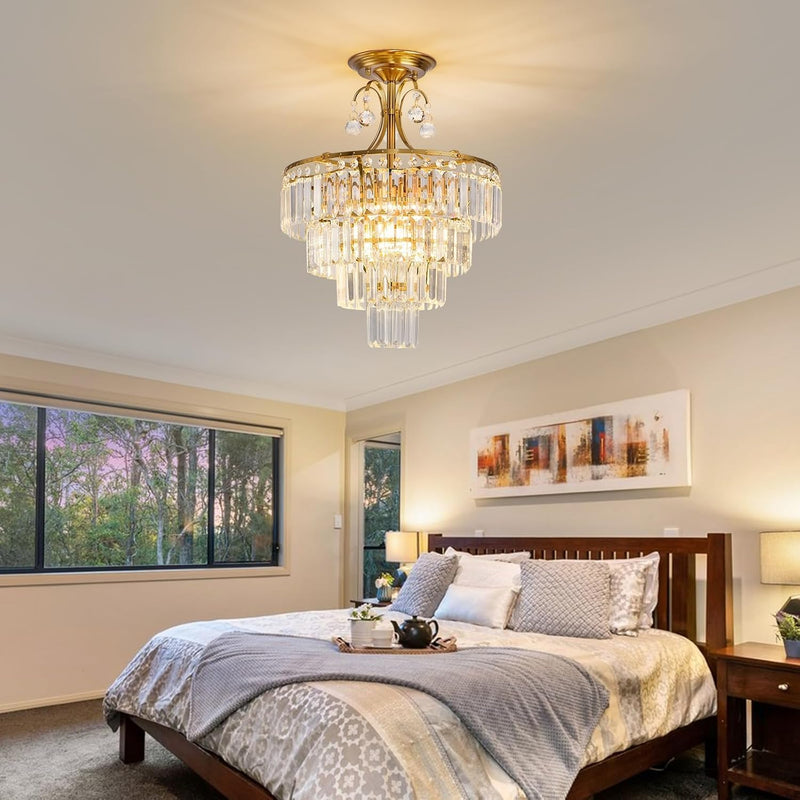 Crystal Round Chandelier Antique Modern Semi Flush Mount