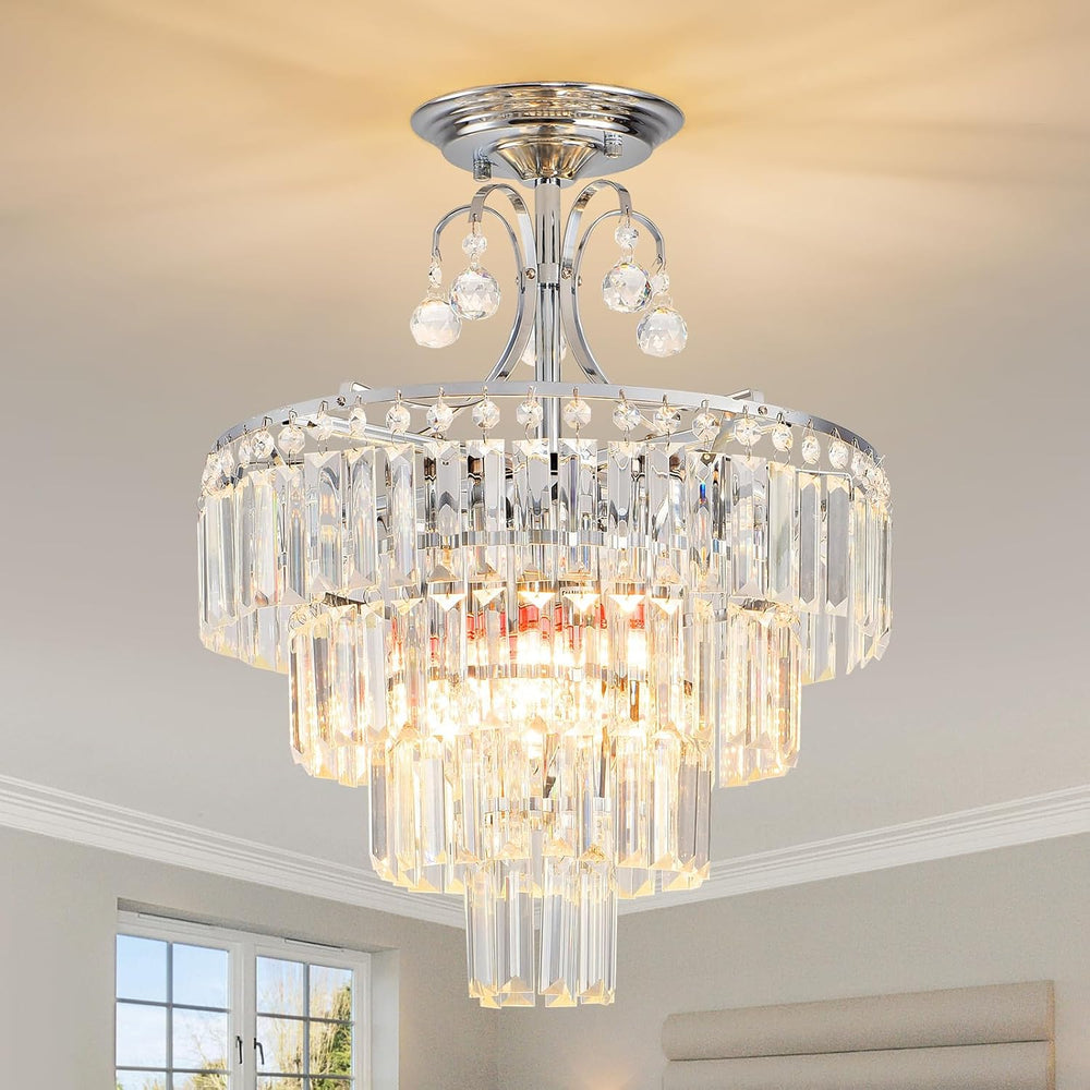 Crystal Round Chandelier Antique Modern Semi Flush Mount