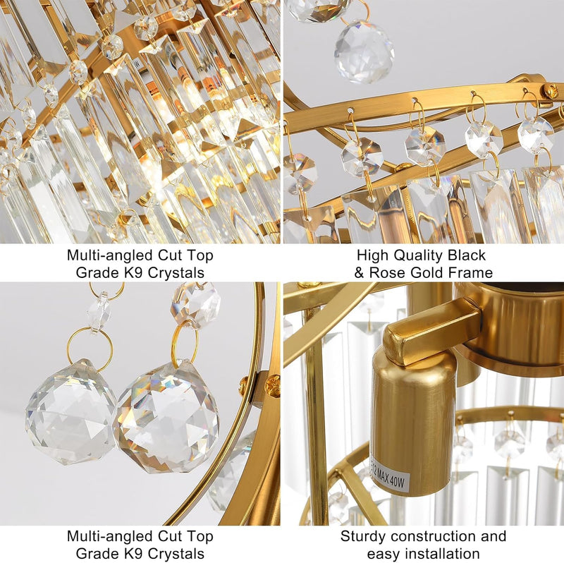 Crystal Round Chandelier Antique Modern Semi Flush Mount