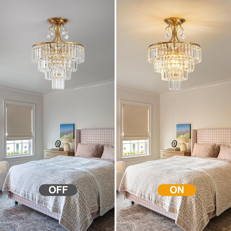 Crystal Round Chandelier Antique Modern Semi Flush Mount