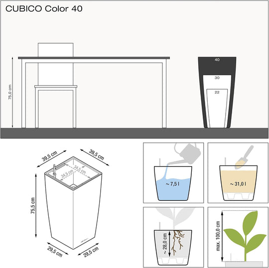 Cubico Colour 40 Self Watering Planter Large Garden