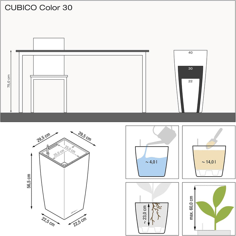 Cubico Colour 40 Self Watering Planter Large Garden (1 Pack)