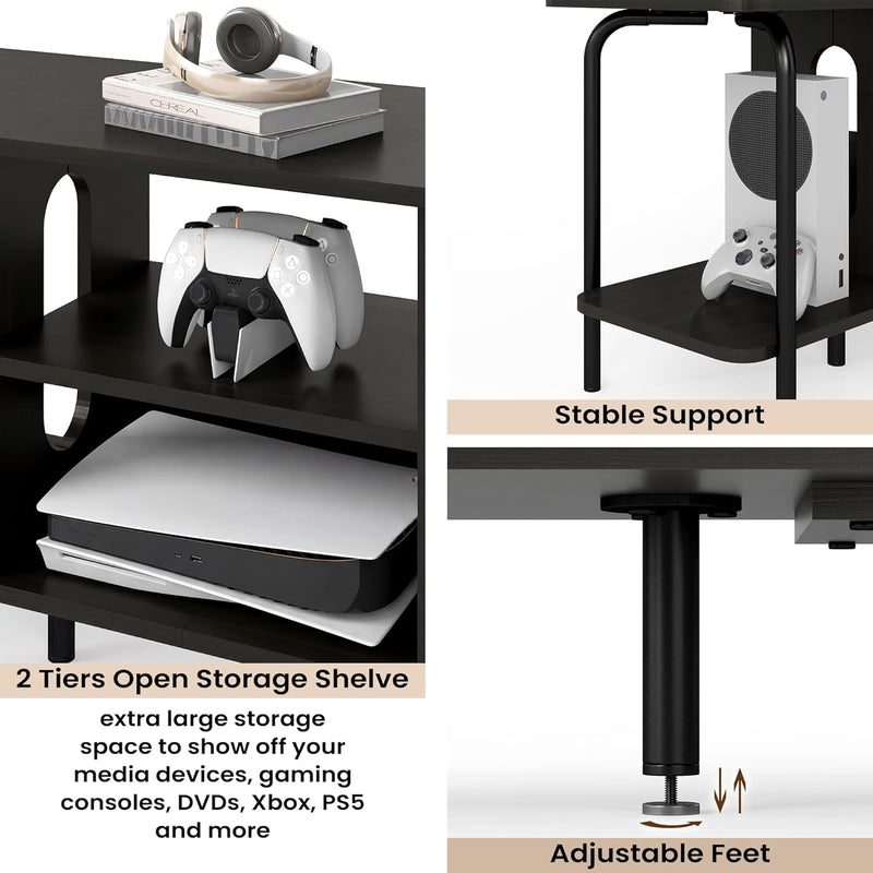 Curved Metal Frame TV Stand with 2-Tier Middle