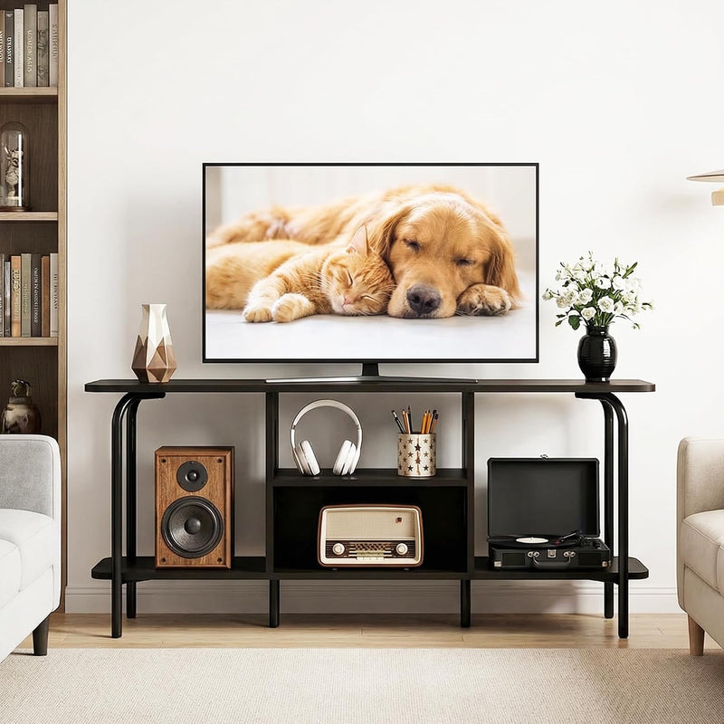 Curved Metal Frame TV Stand with 2-Tier Middle