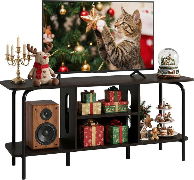 Curved Metal Frame TV Stand with 2-Tier Middle
