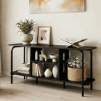 Curved Metal Frame TV Stand with 2-Tier Middle